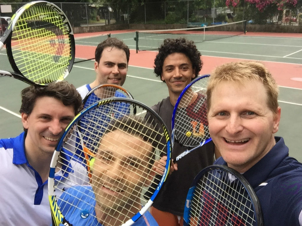 Happy tennis players