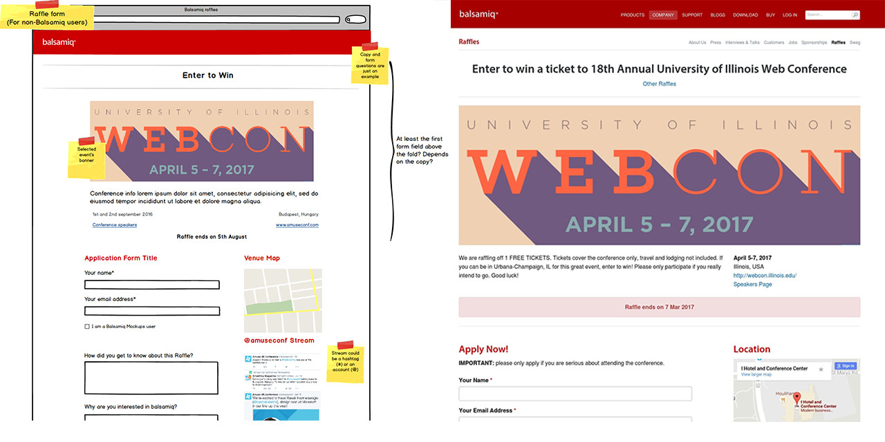Wireframe vs. Raffle Page